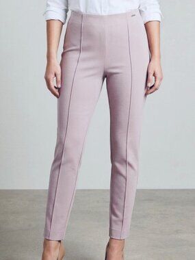 Anne Klein Light Pink Ponte Straight Leg Pull on Pants Front Seam Elastic Waist